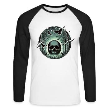 Skeleton Skull Rose Retro Rose Lover Graphic - Unisex Long Sleeve Baseball T-Shirt - white/black - Front - Nik (191cm)