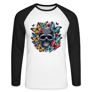 Conception de papillon de crâne - T-shirt baseball manches longues Homme - blanc/noir - Devant - Nik (191cm)