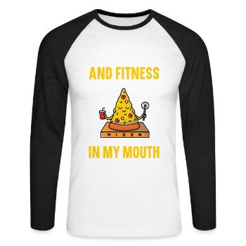 Je m’intéresse au yoga et au fitness. Yoga - T-shirt baseball manches longues Homme - blanc/noir - Devant - Nik (191cm)