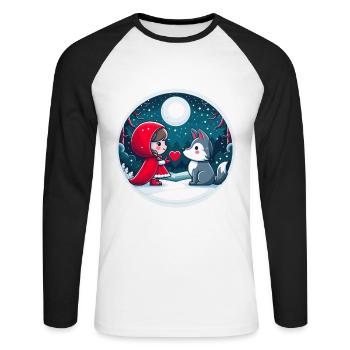 Conte de fées Petit Chaperon Rouge Loup Enfants Coeur Lune Mignon - T-shirt baseball manches longues Homme - blanc/noir - Devant - Nik (191cm)