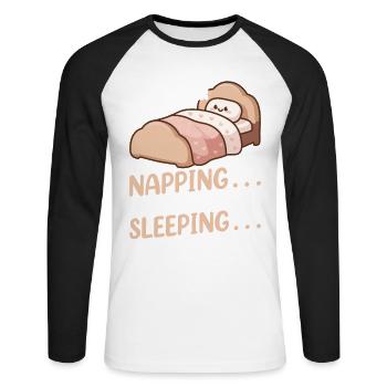 Funny Sleep Saying - Unisex Long Sleeve Baseball T-Shirt - white/black - Front - Nik (191cm)