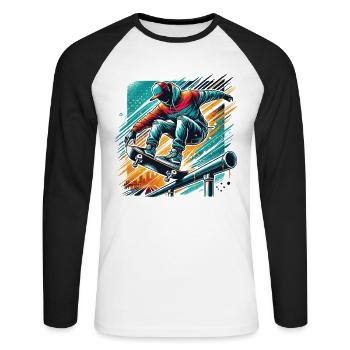 Skater on the Skateboarder Design Skatebording - Unisex Long Sleeve Baseball T-Shirt - white/black - Front - Nik (191cm)