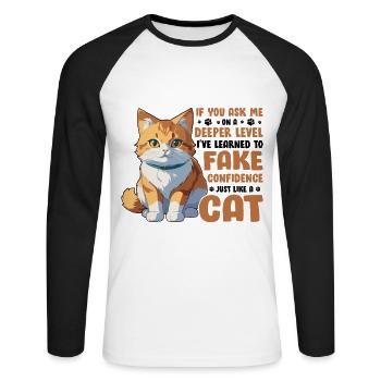 Witziger Katzen Spruch - Unisex Baseballshirt langarm - Weiß/Schwarz - Vorne - Nik (191cm)