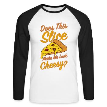 Witziger Pizza Spruch - Unisex Baseballshirt langarm - Weiß/Schwarz - Vorne - Nik (191cm)