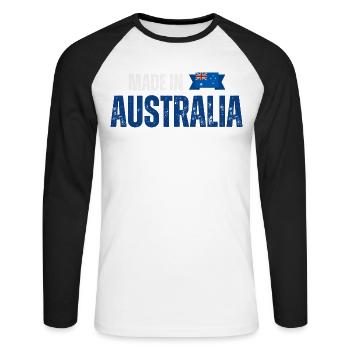 Made in Australia, Australian pride - Unisex Long Sleeve Baseball T-Shirt - white/black - Front - Nik (191cm)