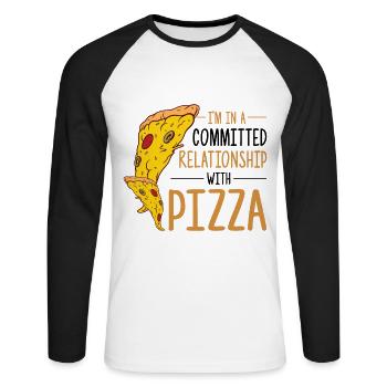 Drôle de dicton de pizza - T-shirt baseball manches longues Homme - blanc/noir - Devant - Nik (191cm)