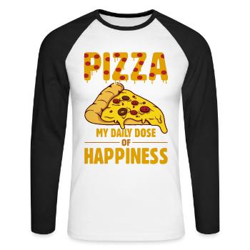 Drôle de dicton de pizza - T-shirt baseball manches longues Homme - blanc/noir - Devant - Nik (191cm)