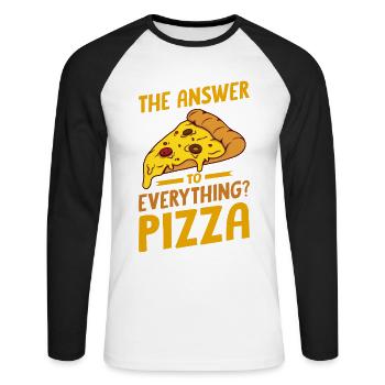 Drôle de dicton de pizza - T-shirt baseball manches longues Homme - blanc/noir - Devant - Nik (191cm)