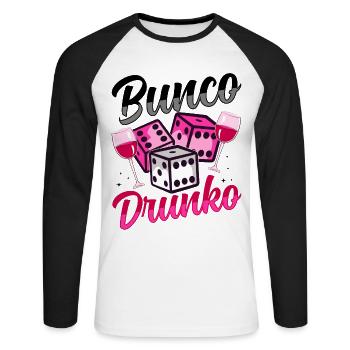 Bunco Night Flamingo Bunco Group Bunco Player - Unisex Long Sleeve Baseball T-Shirt - white/black - Front - Nik (191cm)