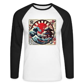 Pagode japonaise traditionnelle, - T-shirt baseball manches longues Homme - blanc/noir - Devant - Nik (191cm)