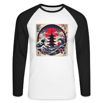 Pagode japonaise traditionnelle, - T-shirt baseball manches longues Homme - blanc/noir - Devant - Nik (191cm)