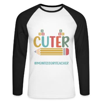 Enseignante Montessori Je suis la raison pour laquelle quelqu’un - T-shirt baseball manches longues Homme - blanc/noir - Devant - Nik (191cm)