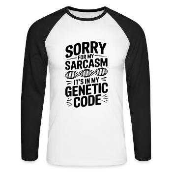 Sarcasm Genes DNA Genetics - Unisex Long Sleeve Baseball T-Shirt - white/black - Front - Nik (191cm)