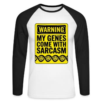 Sarcasm Genes DNA Genetics - Unisex Long Sleeve Baseball T-Shirt - white/black - Front - Nik (191cm)