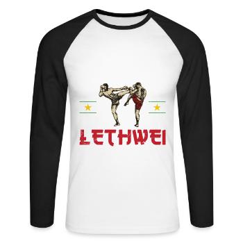 Berühre Mich Und Deine Erste Lethwei-lektion Ist - Unisex Baseballshirt langarm - Weiß/Schwarz - Vorne - Nik (191cm)