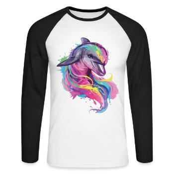 Dolphin Dolphin Ocean Sea Beach Nature Colorful Art - Unisex Long Sleeve Baseball T-Shirt - white/black - Front - Nik (191cm)