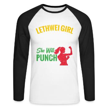 Lethwei Mädchen, Sie Ist Schönheit, Sie Ist Gnade, - Unisex Baseballshirt langarm - Weiß/Schwarz - Vorne - Nik (191cm)