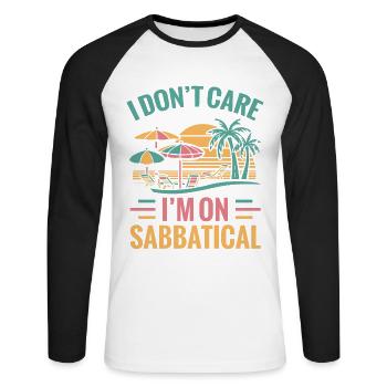 Je m’en fiche, je suis en congé sabbatique - T-shirt baseball manches longues Homme - blanc/noir - Devant - Nik (191cm)