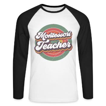 Prof Montessori par laquelle je me lève - T-shirt baseball manches longues Homme - blanc/noir - Devant - Nik (191cm)