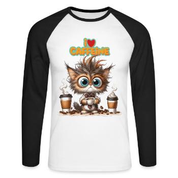 Cat Kitten Coffee Caffeine Colleague Office - Unisex Long Sleeve Baseball T-Shirt - white/black - Front - Nik (191cm)