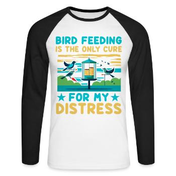 Bird feeding is the only cure for my distress - Unisex Long Sleeve Baseball T-Shirt - white/black - Front - Nik (191cm)