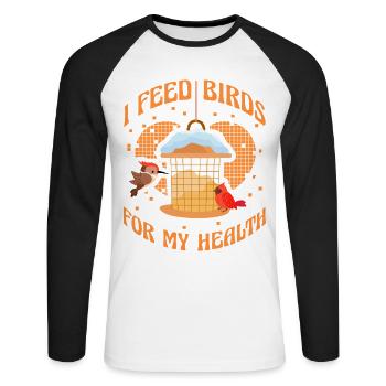 Je nourris les oiseaux pour ma santé - T-shirt baseball manches longues Homme - blanc/noir - Devant - Nik (191cm)