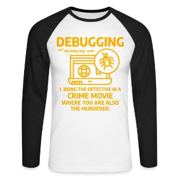 Debuggen - Unisex Baseballshirt langarm - Weiß/Schwarz - Vorne - Nik (191cm)