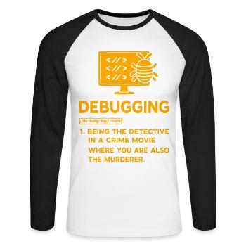 Debuggen - Unisex Baseballshirt langarm - Weiß/Schwarz - Vorne - Nik (191cm)