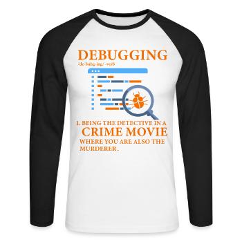 Debuggen - Unisex Baseballshirt langarm - Weiß/Schwarz - Vorne - Nik (191cm)