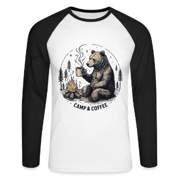 Camping Camper Café Feu de camp Camping Ours - T-shirt baseball manches longues Homme - blanc/noir - Devant - Nik (191cm)
