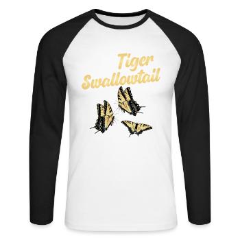 Ist Es Schon Tiger Swallows -Saison? - Unisex Baseballshirt langarm - Weiß/Schwarz - Vorne - Nik (191cm)