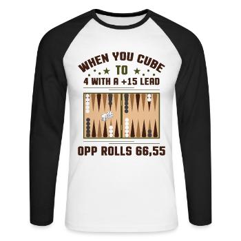 Backgammon Spiel - Unisex Baseballshirt langarm - Weiß/Schwarz - Vorne - Nik (191cm)