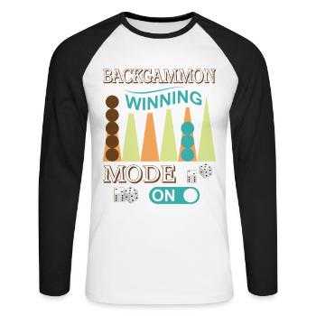 Backgammon Spiel - Unisex Baseballshirt langarm - Weiß/Schwarz - Vorne - Nik (191cm)