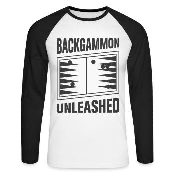 Backgammon Spiel - Unisex Baseballshirt langarm - Weiß/Schwarz - Vorne - Nik (191cm)