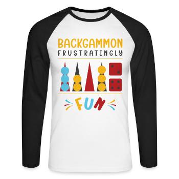 Backgammon Spiel - Unisex Baseballshirt langarm - Weiß/Schwarz - Vorne - Nik (191cm)