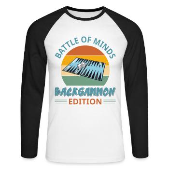 Backgammon Spiel - Unisex Baseballshirt langarm - Weiß/Schwarz - Vorne - Nik (191cm)