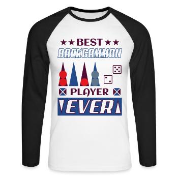Backgammon Spiel - Unisex Baseballshirt langarm - Weiß/Schwarz - Vorne - Nik (191cm)
