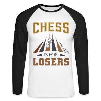 Backgammon Spiel - Unisex Baseballshirt langarm - Weiß/Schwarz - Vorne - Nik (191cm)