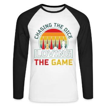 Backgammon Spiel - Unisex Baseballshirt langarm - Weiß/Schwarz - Vorne - Nik (191cm)