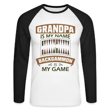 Backgammon Spiel - Unisex Baseballshirt langarm - Weiß/Schwarz - Vorne - Nik (191cm)