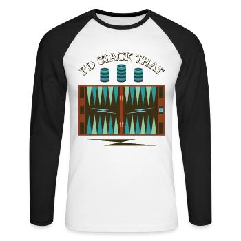 Backgammon Spiel - Unisex Baseballshirt langarm - Weiß/Schwarz - Vorne - Nik (191cm)