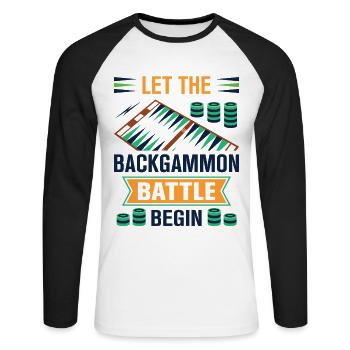 Backgammon Spiel - Unisex Baseballshirt langarm - Weiß/Schwarz - Vorne - Nik (191cm)