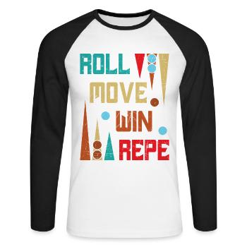 Backgammon Spiel - Unisex Baseballshirt langarm - Weiß/Schwarz - Vorne - Nik (191cm)