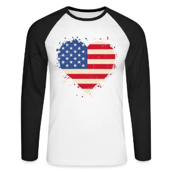 Veteran Heart USA - Unisex Long Sleeve Baseball T-Shirt - white/black - Front - Nik (191cm)