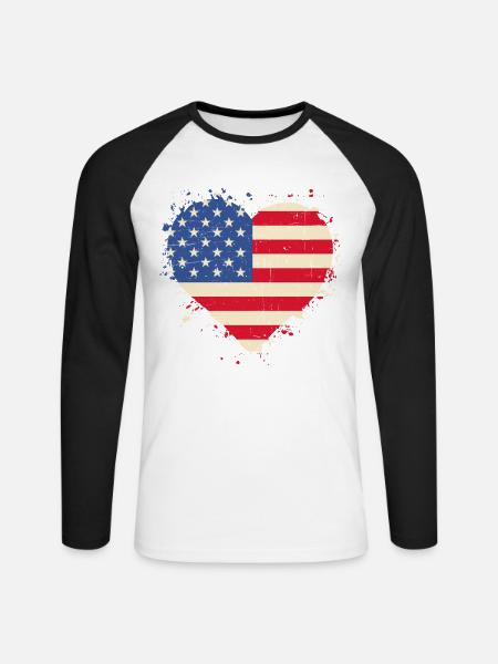 Veteran Herz USA - Unisex Baseballshirt langarm - Weiß/Schwarz