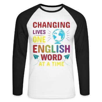 ESL-Lehrer ESL Unterricht - Unisex Baseballshirt langarm - Weiß/Schwarz - Vorne - Nik (191cm)