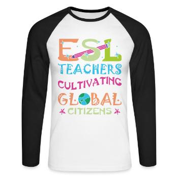 ESL-Lehrer ESL Unterricht - Unisex Baseballshirt langarm - Weiß/Schwarz - Vorne - Nik (191cm)