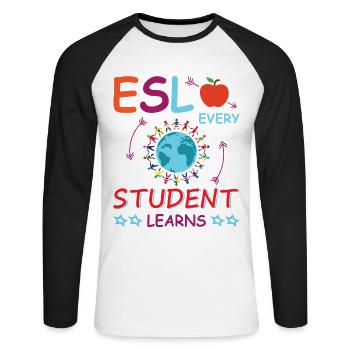 ESL-Lehrer ESL Unterricht - Unisex Baseballshirt langarm - Weiß/Schwarz - Vorne - Nik (191cm)