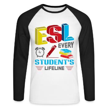 ESL-Lehrer ESL Unterricht - Unisex Baseballshirt langarm - Weiß/Schwarz - Vorne - Nik (191cm)