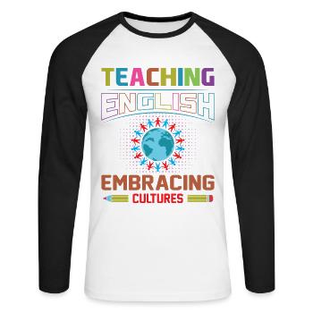 ESL-Lehrer ESL Unterricht - Unisex Baseballshirt langarm - Weiß/Schwarz - Vorne - Nik (191cm)